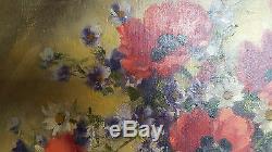 Ancien tableau huile sur toile bouquet fleurs signé Pierre Sorel 1950 cadre bois