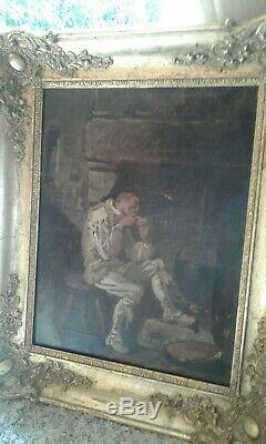 Ancien tableau huile sur toile homme fumant la pipe école française 19ème