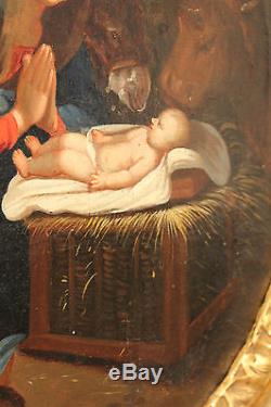 Ancien tableau huile sur toile la nativité époque XVII ème siècle