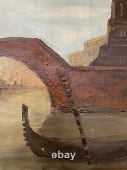 Ancien tableau huile sur toile paysage Canal à Venise impressionnisme signé