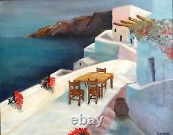 Ancien tableau huile sur toile paysage marine bord de mer fauvisme Naif Lanza
