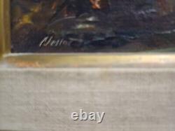 Ancien tableau huile sur toile paysage rustique signature à identifier
