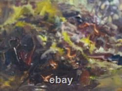 Ancien tableau huile sur toile paysage rustique signature à identifier