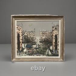 Ancien tableau huile sur toile peinture paysage canal de Venise gondole J. RAITO