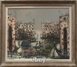 Ancien tableau huile sur toile peinture paysage canal de Venise gondole J. RAITO