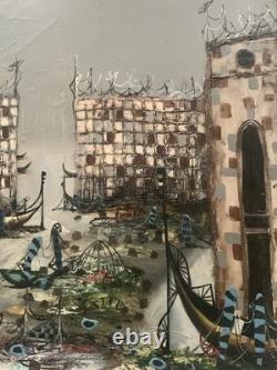 Ancien tableau huile sur toile peinture paysage canal de Venise gondole J. RAITO