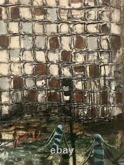 Ancien tableau huile sur toile peinture paysage canal de Venise gondole J. RAITO