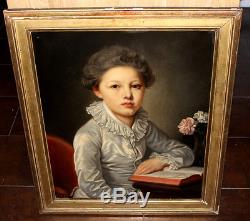 Ancien tableau huile sur toile portrait d'enfant XIXe suiveur de Greuze