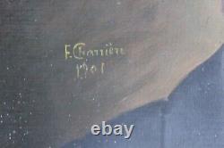 Ancien tableau, huile sur toile, portrait d'homme, signé F. Charrière 1901