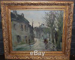 Ancien tableau huile sur toile rue de paris signé Oguiss Montmartre 1950