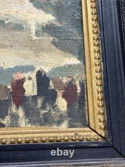 Ancien tableau huile sur toile signé Grosdidier Scène de course hippique Cad