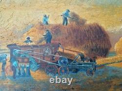 Ancien tableau huile sur toile travail agricole moisson oil on canvas gautreau