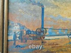 Ancien tableau huile sur toile travail agricole moisson oil on canvas gautreau