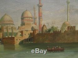 Ancien tableau huile / toile XIXE Bosphore orientaliste turquie istanbul mosquee
