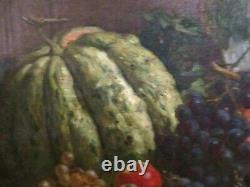 Ancien tableau huile / toile nature morte entablement signé bernet epk1900 fruit