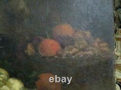Ancien tableau huile / toile nature morte entablement signé bernet epok1900