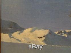Ancien tableau huile / toile paysage de neige maurienne chalet maurice stoppani
