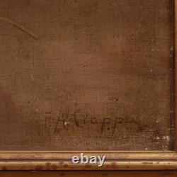 Ancien tableau italien signé peinture huile toile scène de genre portrait 800