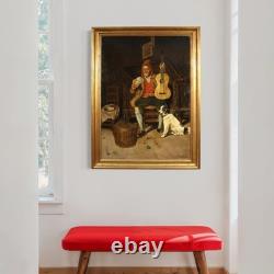 Ancien tableau italien signé peinture huile toile scène de genre portrait 800