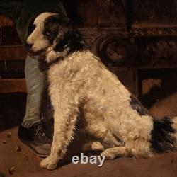 Ancien tableau italien signé peinture huile toile scène de genre portrait 800