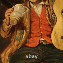 Ancien tableau italien signé peinture huile toile scène de genre portrait 800 Ancien tableau italien signé peinture huile toile scène de genre portrait 800