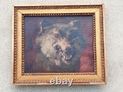 Ancien tableau loup chien peinture huile sur toile oil on canvas Wolf dog