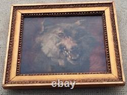 Ancien tableau loup chien peinture huile sur toile oil on canvas Wolf dog