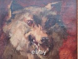 Ancien tableau loup chien peinture huile sur toile oil on canvas Wolf dog