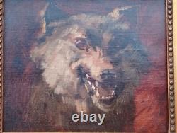 Ancien tableau loup chien peinture huile sur toile oil on canvas Wolf dog