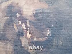 Ancien tableau loup chien peinture huile sur toile oil on canvas Wolf dog