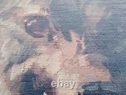 Ancien tableau loup chien peinture huile sur toile oil on canvas Wolf dog