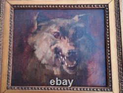 Ancien tableau loup chien peinture huile sur toile oil on canvas Wolf dog