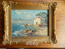Ancien tableau marin huile sur carton signé