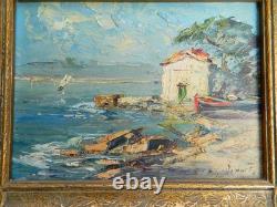 Ancien tableau marin huile sur carton signé