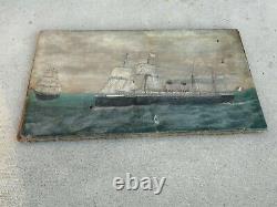 Ancien tableau marine huile toile Gascogne antique oil painting boat usa bateau