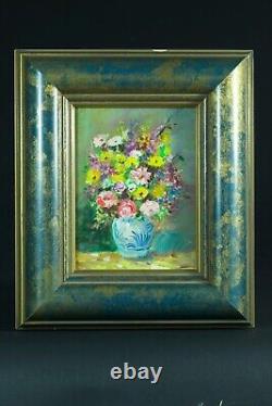 Ancien tableau nature morte bouquet de fleurs des champs vase Louis Picard cadre
