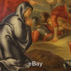 Ancien tableau néerlandais religieux peinture huile sur toile chemin croix 800