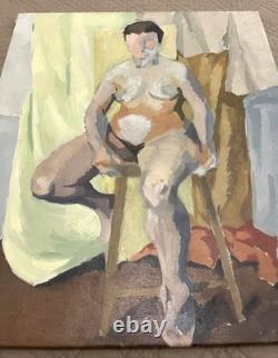 Ancien tableau nu portrait femme École de Paris Art Déco peinture cubiste russe