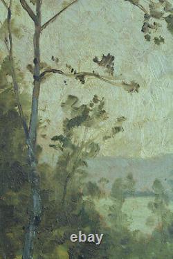 Ancien tableau paysage Paysanne sur le Chemin DoubsIgné EMILE ISENBART 19e
