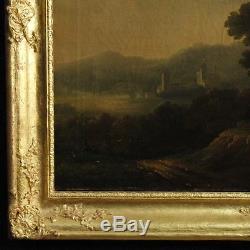 Ancien tableau paysage architectures peinture huile sur toile cadre art 800 XIX