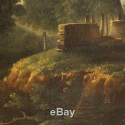 Ancien tableau paysage architectures peinture huile sur toile cadre art 800 XIX