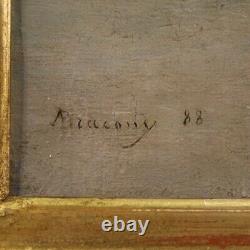Ancien tableau paysage peinture huile sur toile signé 800 19ème siècle cadre