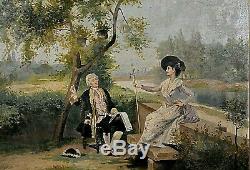 Ancien tableau peintre et son modèle dans le goût du XVIIIe signé Regagnon XIXe