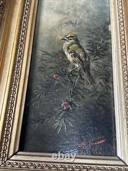 Ancien tableau peinture Huiles animalier oiseaux 1892 Cadre Doré Gabriel CAZALS