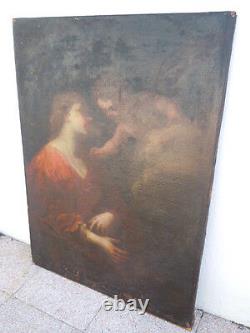 Ancien tableau peinture St Catherine Ange dlg de Vouet époque 17ème
