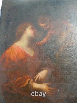 Ancien tableau peinture St Catherine Ange dlg de Vouet époque 17ème