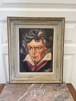 Ancien tableau peinture huile BEETHOVEN Signé Cadre Montparnasse