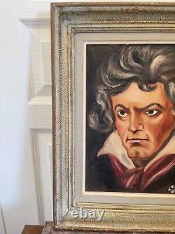 Ancien tableau peinture huile BEETHOVEN Signé Cadre Montparnasse