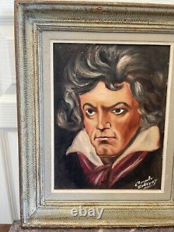 Ancien tableau peinture huile BEETHOVEN Signé Cadre Montparnasse