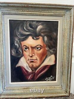 Ancien tableau peinture huile BEETHOVEN Signé Cadre Montparnasse